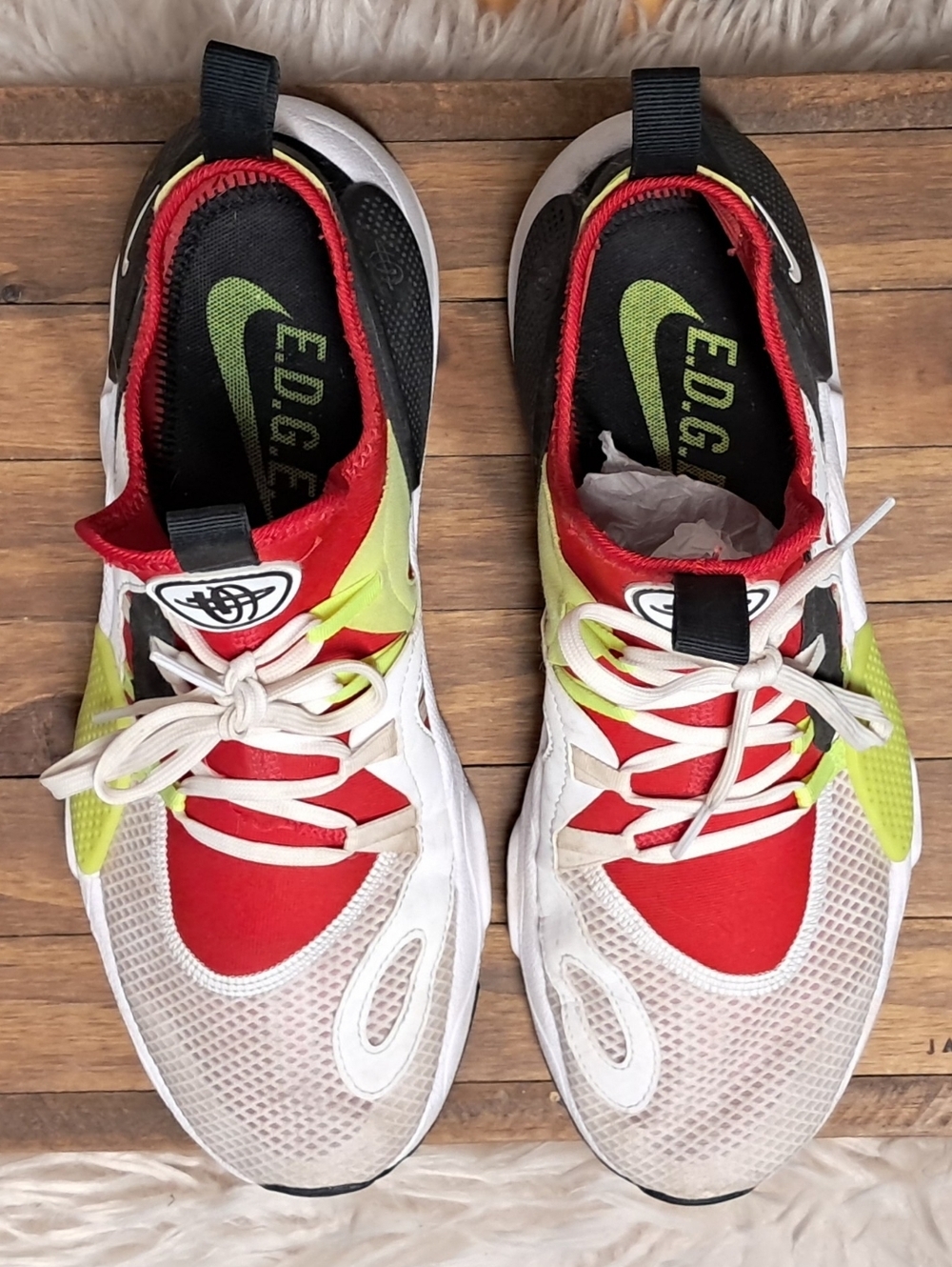 Nike Huarache E.D.G.E. TXT Athletic "Red, White, Volt" Sneakers Size 9 - Picture 6 of 8
